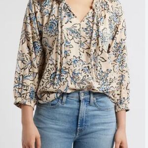 Wit & Wisdom Cream and Blue Floral Blouse